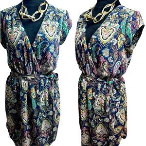 Brand: DR2, dress, size: 2, with various colors, and crossed in front.